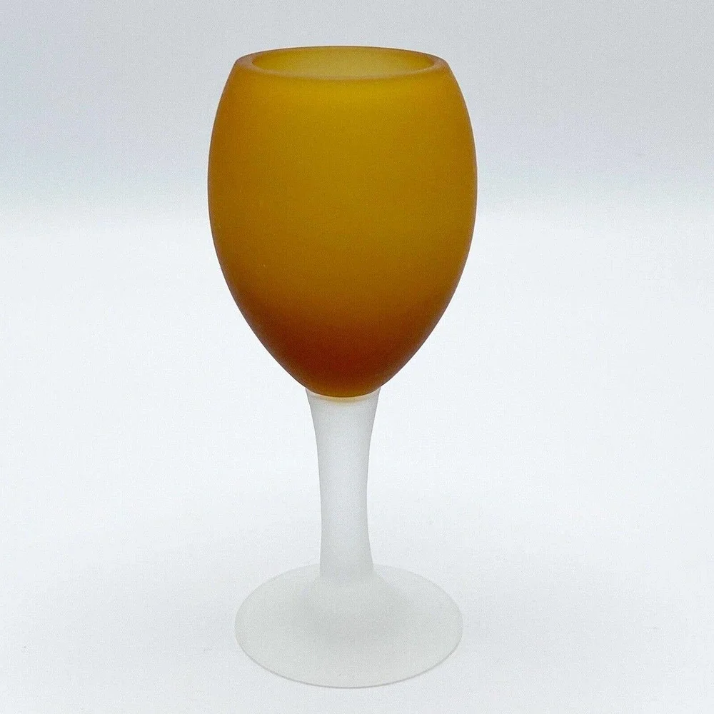 Vintage Frosted Amber White Glass Stemmed Cordial Shot Glasses Set of 5 60s 70s